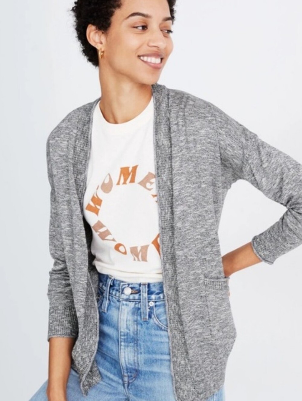 Madewell Grey Marled Bradley Open Front Cardigan Size Small Preppy